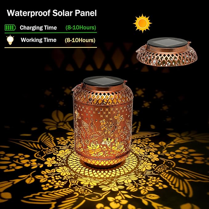 Elegant Hummingbird Solar Lanterns for Garden Birthday Gift for Women Mom Grandma Chindren Metal Outdoor Hanging Lights Waterproof Solar Powered Decor for Yard Patio Pathway