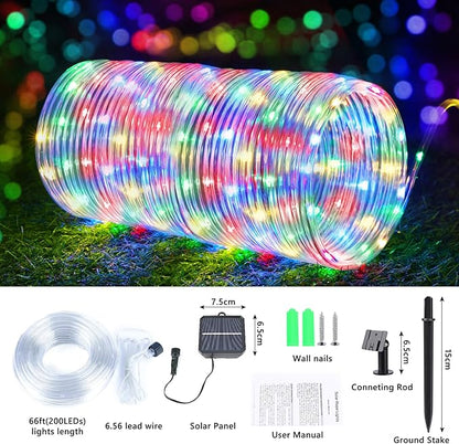 Solar Rope Lights Outdoor, 2-Pack 132ft Total, 400 LED 8-Mode Waterproof String Tube Lights for Garden & Patio, Multicolor