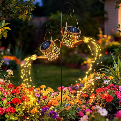 X-PREK Solar Garden Lights Outdoor Decoration, Metal Solar Watering Can Lights Outdoor Waterproof, Small Patio Light Yard Lawn Pathway Decor, Gardening Gifts for Women Mom Grandma 2 Packs