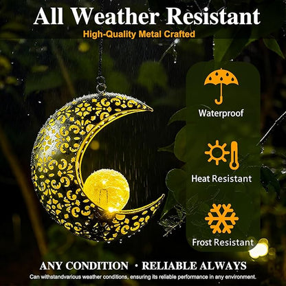 Solar Garden Hanging Moon Lights Outdoor Decor,Metal Lanterns Art Decorations for Outside Yard Lawn Patio Wall Fences Driveway Trail,Unique Housewarming Gardening Gifts for Women Mom