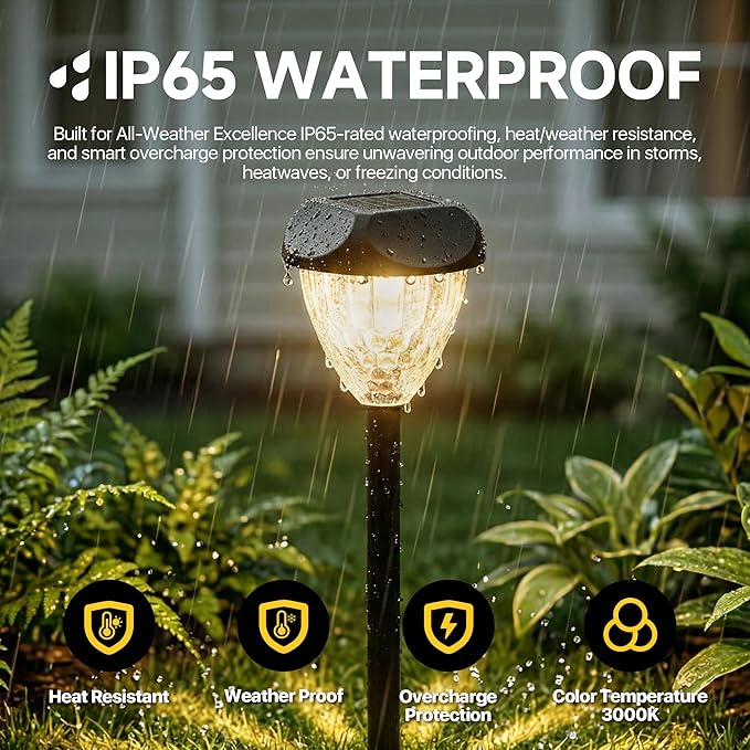 Ensenior Solar Pathway Lights Outdoor - 14.17" Height, 3000K LED Landscape Garden Lights, IP65 Waterproof, Tool-Free Auto ON/Off for Garden Yard Patio Walkway Landscape, 8-Pack
