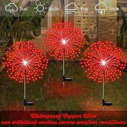 6 Pcs Christmas Solar Firework Stake Lights 180 LED 8 Modes Solar Waterproof LED Sparkler Lights Outdoor Decoration for 4th of July, Xmas Holiday Garden Patio Yard Pathway Walkway, Red