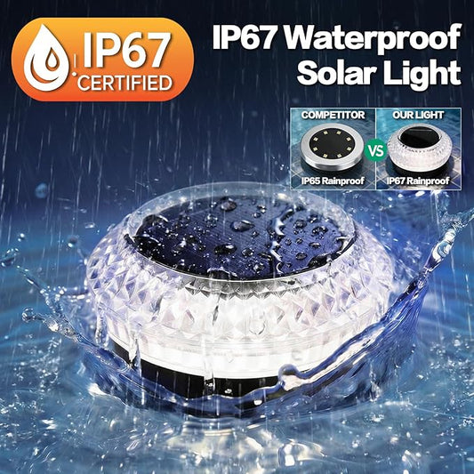 Solar Ground Lights Outdoor, 8 Pack Solar Powered Pathway Lights IP67 Waterproof Anti Glare Diamond Solar Garden Lights Landscape Lighting for Patio Yard Deck Walkway, Cold White