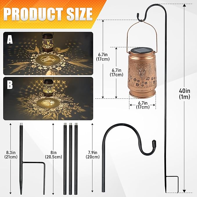 Hummingbird Solar Lantern 2pack - Outdoor Decorative Solar Lanterns for Garden, Patio, Backyard, and Porch - Waterproof Hanging Lantern for Outside - Perfect Gifts for Women