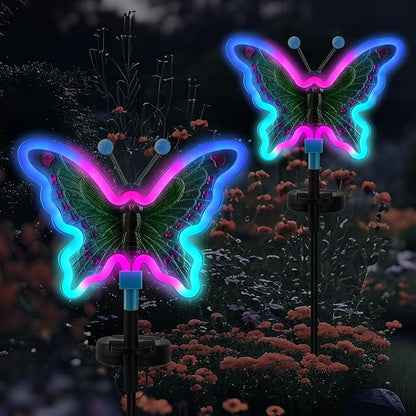 Solar Butterfly Lights Outdoor,Butterfly Solar Lights for Outside, Solar Garden Decor, Outdoor Garden neon Lights,Pathway Butterfly Lights, Gifts for mom (Light Blue,2pack)
