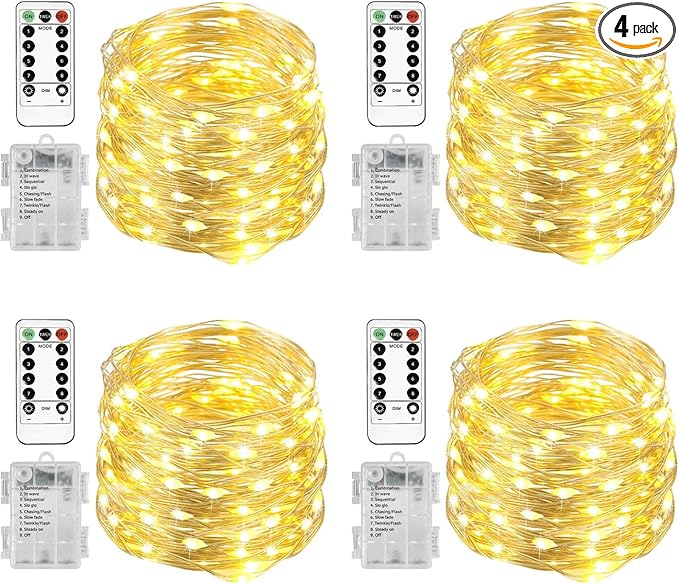 Christmas Fairy Lights 4-Pack, 20ft 60 LED Battery Twinkle Lights