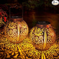 Moroccan Solar Hanging Lanterns 2-Pack, Metal Backyard Decor