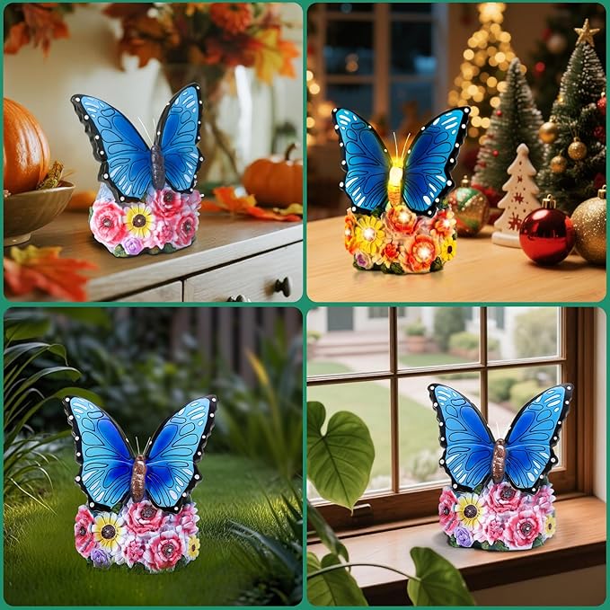 Linkax Butterfly Birthday Easter Gifts for Adults Women Mom Grandma, Butterfly Statue Solar Lights Outdoor Garden Decor for Outside Yard Patio Balcony Front Porch Home Decorations Ornaments