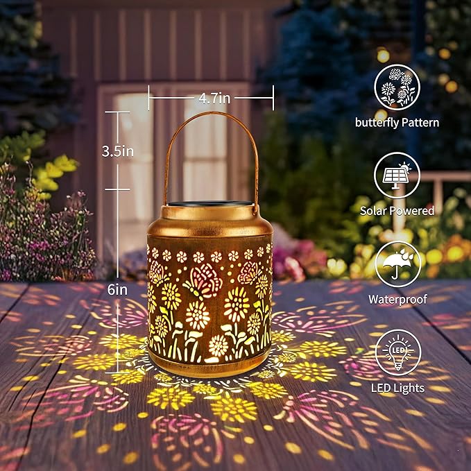 Metal Butterfly Solar Lanterns for Outdoor, Waterproof LED