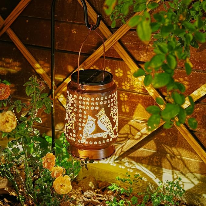 Cardinal Solar Lanterns Outdoor Waterproof, Metal Large Solar Lantern Light with Upgraded 2000mAH Battery, Birthday Gifts for Women Mom Grandma, Garden Decor for Patio Yard Lawn