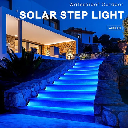 6 Pack Solar Stair Lights, Outdoor Step Lights with Waterproof IP67, Blue Color LED Solar Light for Outside Light Decor for Stair, Deck, Front Step, Front Porch, Patio and Backyard