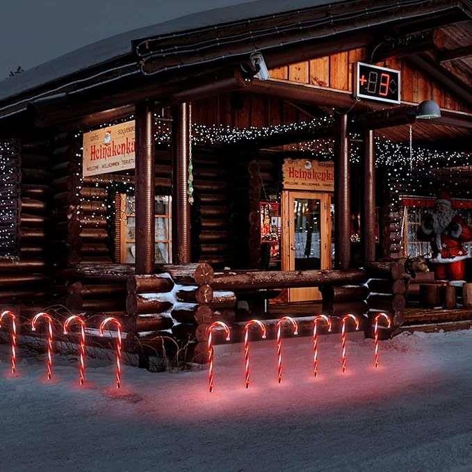 Christmas Candy Cane Lights Outdoor Pathway，12Pack Light up Candy Canes 16" Christmas Sidewalk Walkway Lights with 72 Incandescent Large Lighted Candycane Outdoors Decorations Yard Stakes