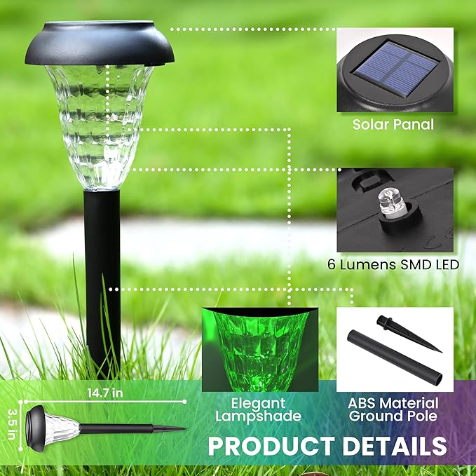 Solar Pathway Lights Outdoor Waterproof 8 Pack Color Changing Garden Light for Yard Patio Driveway Walkway Lawn Landscape Lighting for Outdoor Decor