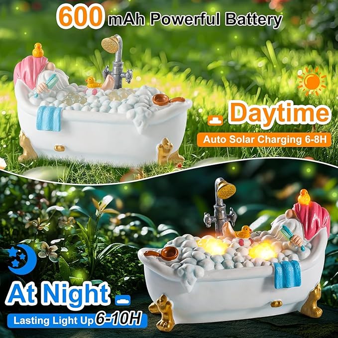 WINTS Solar Garden Gnome, Resin Bathing Figure Outdoor Decorations with Cute Solar Lights for Lawn, Yard, Garden, Funny Gnome Gifts for Women, Birthday