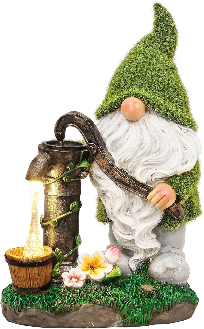 TERESA'S COLLECTIONS Garden Outdoor Decor, Garden Gnomes Decor with Solar Lights, St Patricks Decorations for Outdoor Decor, Waterproof Resin Decorations for Porch Patio, Gift for Dad and Mom, 10"