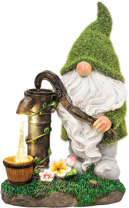 TERESA'S COLLECTIONS Garden Outdoor Decor, Garden Gnomes Decor with Solar Lights, St Patricks Decorations for Outdoor Decor, Waterproof Resin Decorations for Porch Patio, Gift for Dad and Mom, 10"
