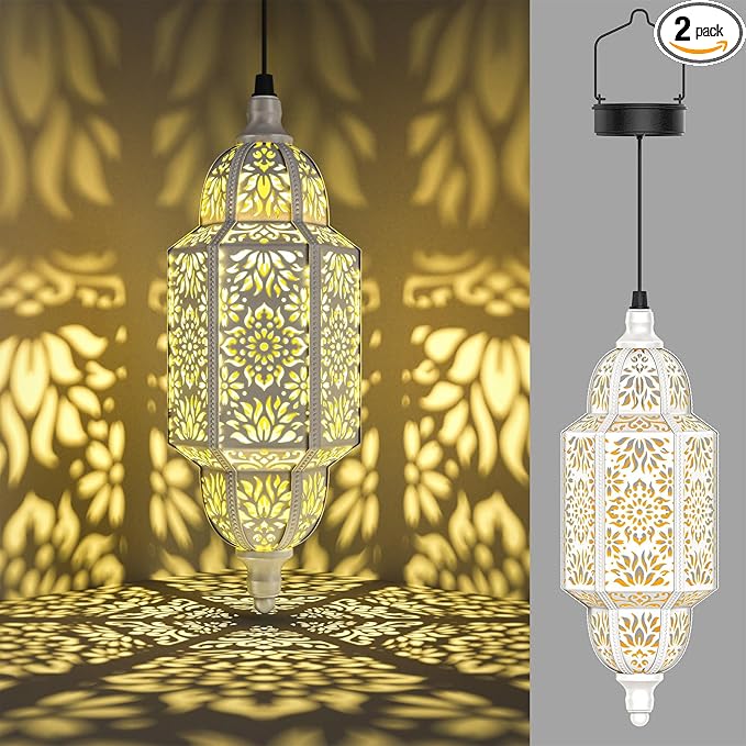 2-Pack Solar Moroccan Hanging Pendant Lantern, Waterproof