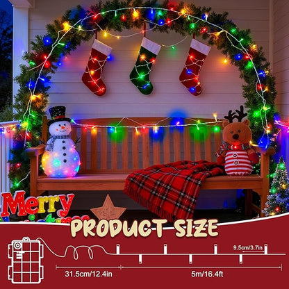 Christmas Lights Battery Operated Outdoor Waterproof, Multicolor Christmas Lights with Timer White Wire 16.4ft 50LED Christmas Decorations Garland Party Garden