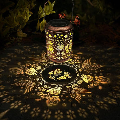 Kaixoxin 2 Pack Solar Garden Decor Metal Lantern Hummingbird Table Lamp Bronze Outdoor Dercoration Great Gift for Women Mon Grandma Hanging Lights for Patio Courtyard Garden