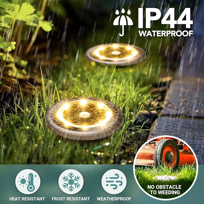 20-Pack Solar Ground Disk Lights, Warm White Waterproof LED