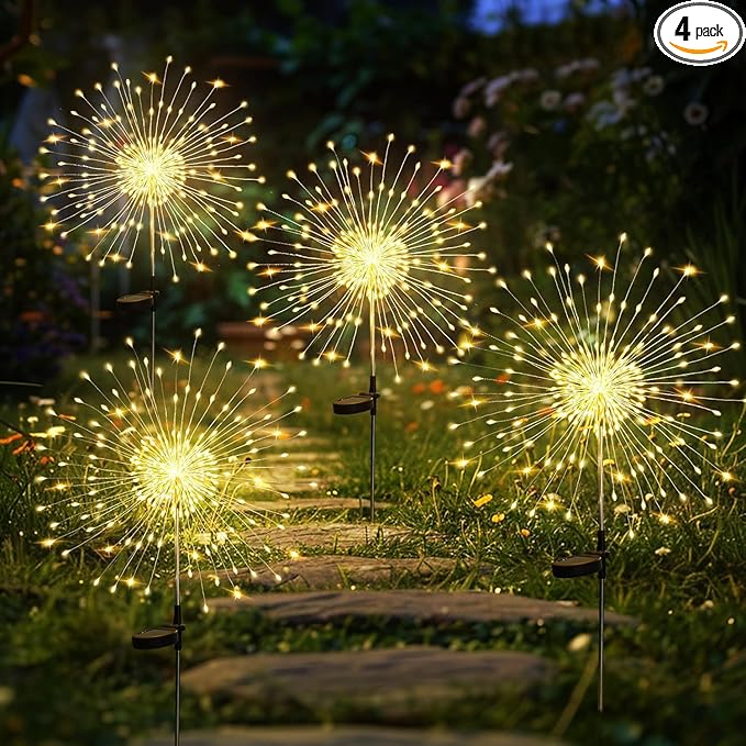 4-Pack Warm White Solar Path Lights, Outdoor Driveway LED