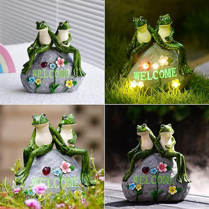 Nacome Solar Garden Outdoor Statues Frog with Succulent and 7 LED Lights - Lawn Decor for Patio, Balcony, Yard Ornament - Chrismtas Gifts for Mom Grandma