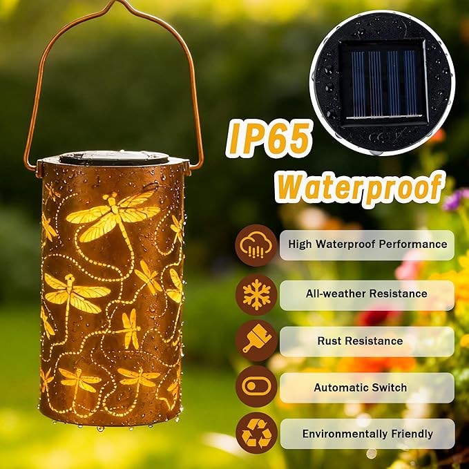 Dragonfly Solar Lanterns Outdoor Waterproof, Birthday Gifts for Women Mom Grandma, Hanging Solar Lights for Yard, Patio, Porch, Garden Decor, Christmas Gifts for Her/Him