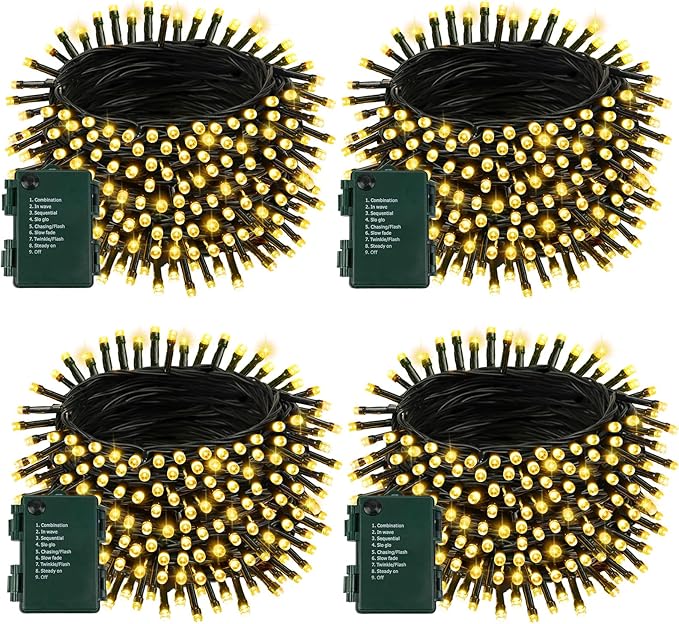 4-Pack 400 LED Christmas Twinkle Lights, 132ft Waterproof for Porch
