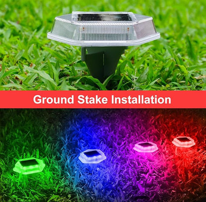 Solar Deck Dock Step Lights- 4 Packs Waterproof 1200mAh Auto ON/Off LED Solor Powered Stair Lights for Outdoor Garden, Patio, Pathway, Walkway, Driveway (Red & Green & Blue)