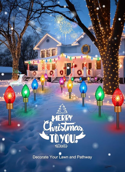 Strawberry Jumbo C9 Christmas Pathway Lights Outdoor - 2 Pack Total 17 Feet 10 LED C9 Christmas Light, C7 Light Covered Jumbo Bulb Christma Lights Outdoor Decorations for Yard Lawn Holiday Outside