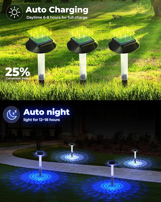 6-Pack IP68 Solar Landscape Lights for Driveway