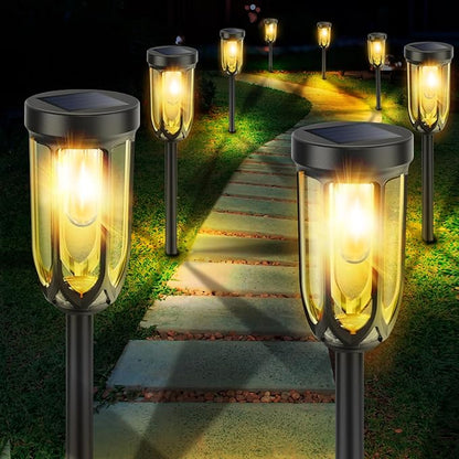 Solar Lights Outdoor 8 Pack, Solar Pathway Lights, Solar Lights Outdoor Waterproof IP65, Bright Auto On/Off Garden Lights, Solar Landscape Lights for Driveway Walkway Lawn Yard (Warm White)