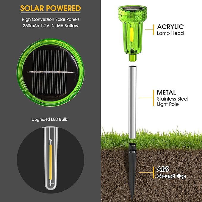 8-Pack Green Solar Path Lights, Outdoor Driveway LED