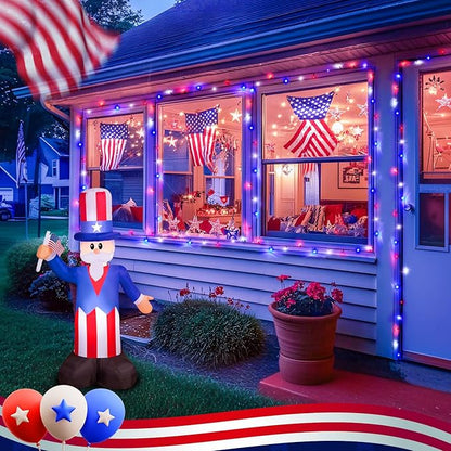 JMEXSUSS Red White and Blue Lights Outdoor Indoor, 2 Pack 100 LED 4th of July String Lights Battery Operated Waterproof for Patriotic Decoration Outside House Garden Tree