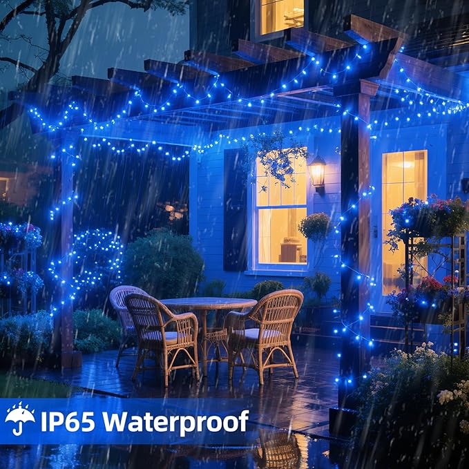 33Ft 100LED Blue Battery Operated Christmas Tree Lights 8 Modes String Lights Timer Indoor Outdoor for Christmas Halloween Holiday Party Bedroom Classroom Decoration