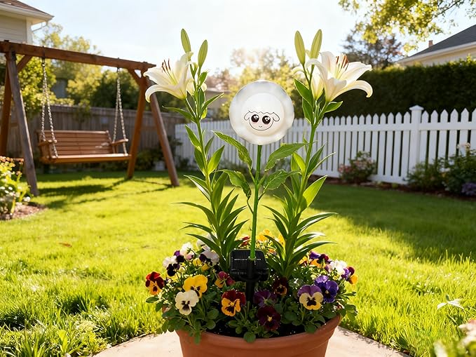 Personified Bobble Face Wind Spinners Sunflower Solar Fairy Light Outdoor with Funny Sheep Face - Garden Decor, Waterproof Auto-On/Off Pathway, Lawn, Yard Stake Light for Decorations - Single Pack