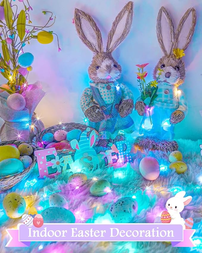4 Pack 60LED Easter Fairy Lights Battery Operated with Timer, 20FT Waterproof Pastel Twinkle String Lights for Indoor Outdoor, Spring Easter Decorations for Bedroom, Birthday, Home, Party (Multicolor)