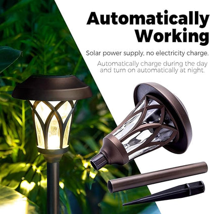 GIGALUMI 6 Pack Solar Pathway Lights Outdoor, Metal Glass & ABS Solar Landscape Lights Waterproof IP65, Warm White Solar Powered Garden Lights for Yard Patio Walkway Driveway (Brown)