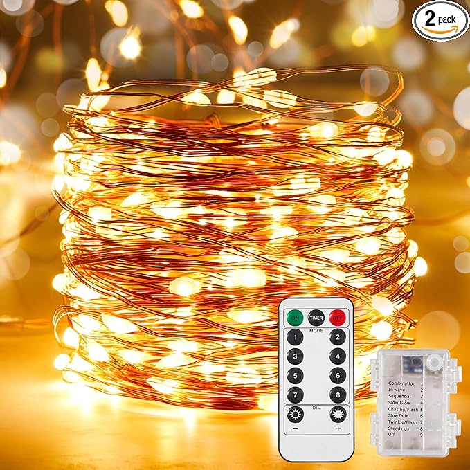 Christmas Fairy Lights 2-Pack, 8ft Battery Twinkle Lights