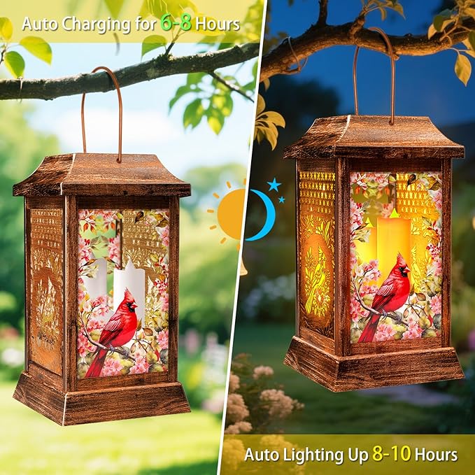 Cardinal Solar Lantern Set, Metal Yard Lighting