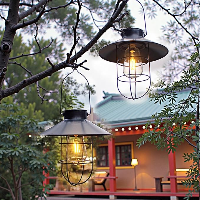 2 Pack ‌Solar Lanterns Outdoor Waterproof Ideal as Gifts for Women, Mothers and Wife.Vintage-Style Hanging Solar Lights Suitable for Outdoor Use in Yards, Patios, Backyards and Porches.