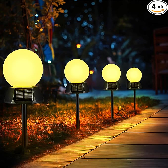 4-Pack Warm White Solar Path Lights, Outdoor Driveway LED