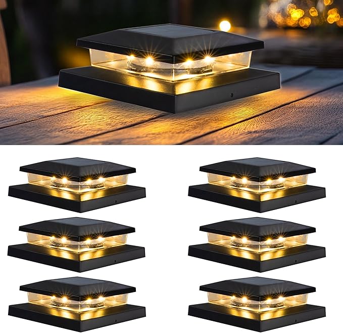 Solar Post Cap Lights 6-Pack, Waterproof LED