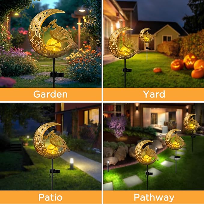 Solar Phoenix Bird Lights Outdoor - Moon & Mythical Bird Garden Stake Lights, Handcrafted Solar Powered Decor for Patio/Yard/Pathway, Weatherproof Landscape Lighting for Holidays & Special Occasions