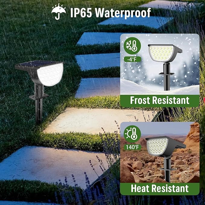 Solar Lights Outdoor Waterproof IP65, Solar Powered 76 LED 3 Lighting Modes Solar Spot Lights Outdoor for Yard Garden Landscape Pathway (White, 6 Pack)