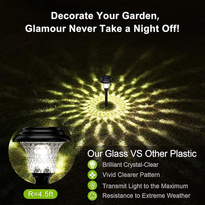 Glass Solar Lights Outdoor waterproof, 8 Pack Super Bright Solar Pathway Lights, Up to 12 Hrs Long Last Auto On/Off Garden Lights Solar Powered, Stainless Steel LED Light For Yard Landscape Cool White