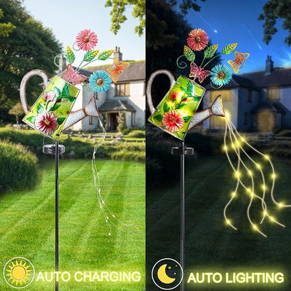 Bshine Solar Watering Can Light, Hummingbird Metal Solar Light, Waterproof Outdoor Garden Decor for Porch Path Lawn Yard Art, Gardening Gift for Women, Mom Birthday, Outdoor Valentine's Day Decor