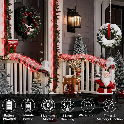 Jnaurb 2-Pack Battery Operated Rope Lights for Outside, Total 66FT 200LED 8 Modes Battery Operated String Lights, Waterproof Christmas Fairy Light with Remote for Outdoor Indoor Xmas Party Decor - Red
