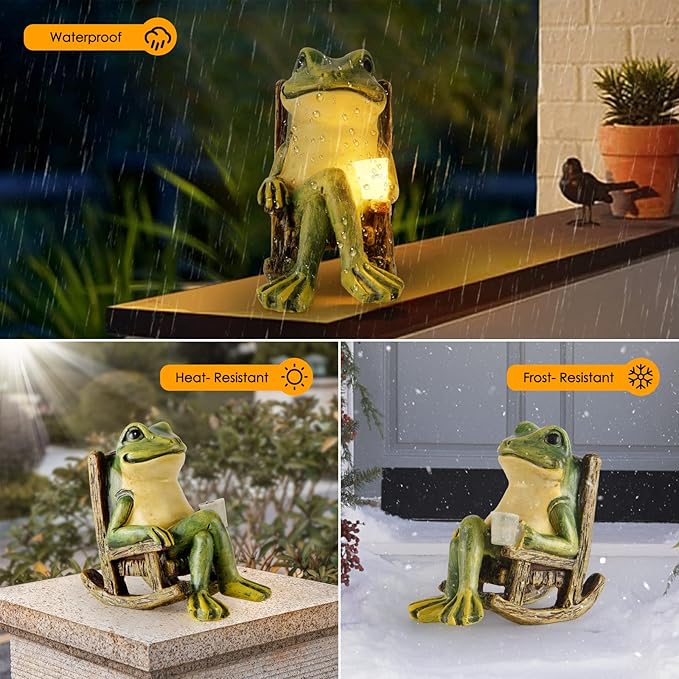 Miniature Frog Garden Statue Gifts Easter Decorations Outdoor Fairy Garden Accessories Outdoor Lights Solar Garden Frog Decor Art Housewarming Gift for Patio,Yard,Lawn Ornament,3.89"x2.36"x3.93