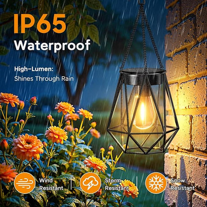 KOOPER 2 Pack Hanging Solar Lanterns Outdoor Waterproof, Metal Hanging Solar Lights for Outside, Upgraded Brighter Outdoor Lanterns Decorative for Garden Patio Yard Porch Gifts for Women Mom Grandma